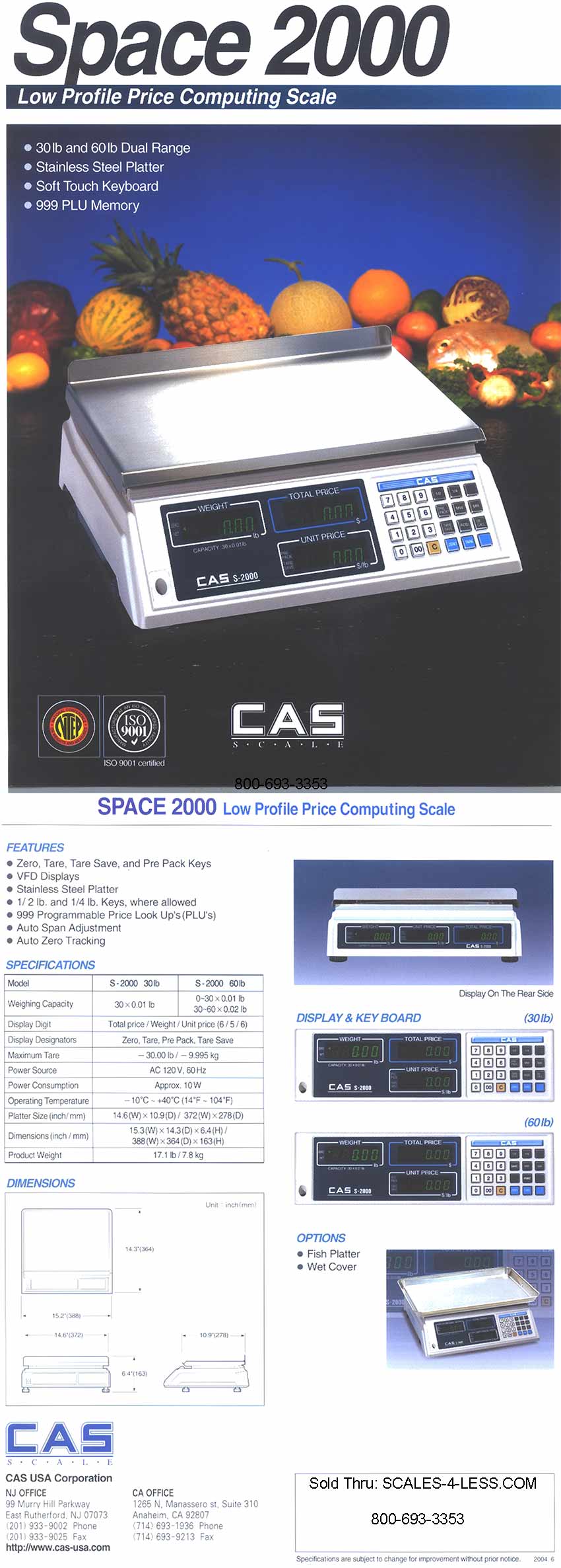 CAS Scale S-2000 Retail Ntep Price Computing 60lb 