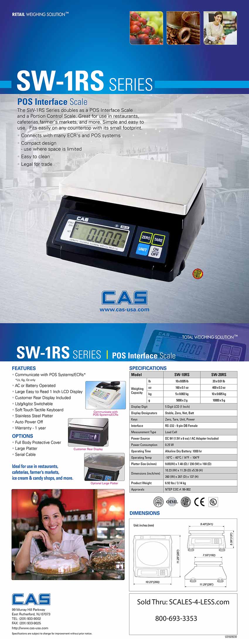 CAS RW-RS  POS Interface and Portion Control Scale